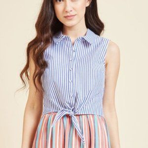 ModCloth Pros and Convertibles Button-Up Top in Stripes